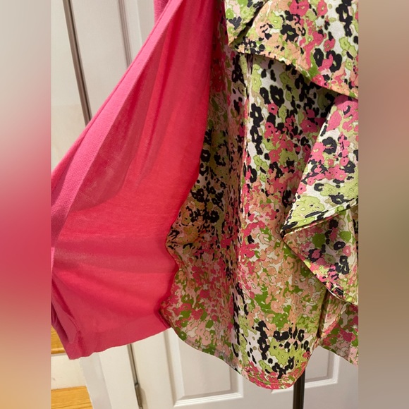 Think Spring ! August Silk Cardigan Attached Shell Floral Pink Green Size L - Picture 5 of 14